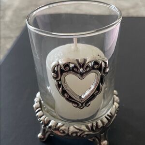 Brighton - Vintage Elegant Silver Heart Votive Candle Holder with candle